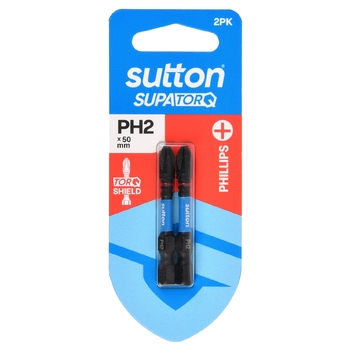 Screwdriver Bit S200 Supa TORQ Phillips PH2 50mm 2Pk Sutton Tools S200H02B02