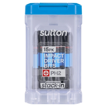 Screwdriver Bit S200 Supa TORQ Phillips PH2 50mm Stack-in 15Pk Sutton Tools S200T15B02