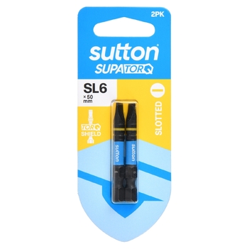 Screwdriver Bit S218 Supa TORQ Slotted SL6 50mm 2Pk Sutton Tools S218H02B06