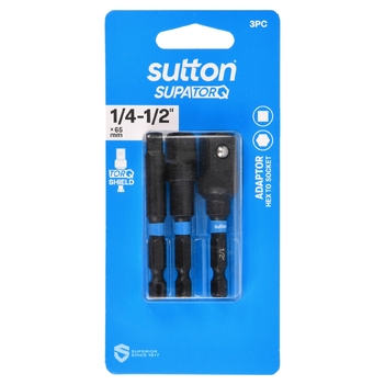 Bit Adaptor S240 Hex to Socket Set 1/4 3/8 1/2in 65mm 3Pc Sutton Tools S240S03CX