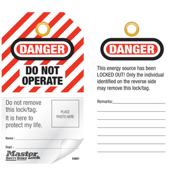 Danger Do Not Operate English Photo ID Safety Tag Masterlock S4801
