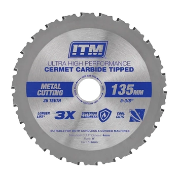 135mm Metal Cutting Blade, Cermet Carbide Tipped, 26 Teeth ITM SSBL-M1352026