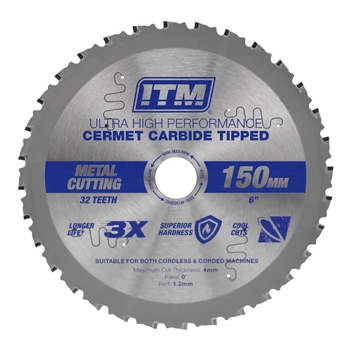 150mm Metal Cutting Blade, Cermet Carbide Tipped, 32 Teeth ITM SSBL-M1502032