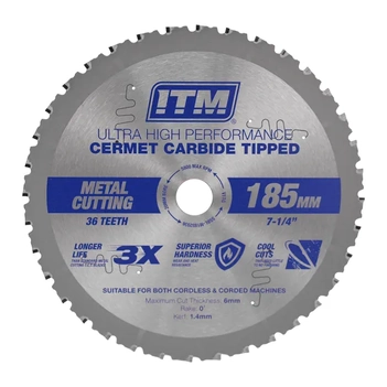 185mm Metal Cutting Blade, Cermet Carbide Tipped, 36 Teeth ITM SSBL-M1852036