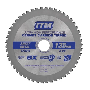 135mm Sheet Metal Cutting Blade, Cermet Carbide Tipped, 50 Teeth ITM SSBL-SM1352050   main image