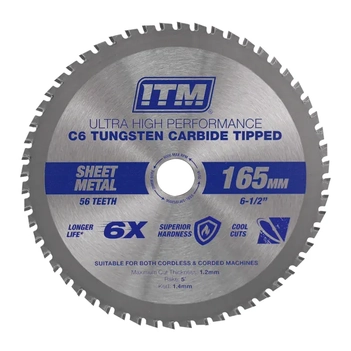 165mm Sheet Metal Cutting Blade, C6 Carbide Tipped, 56 Teeth ITM SSBL-SM1652056