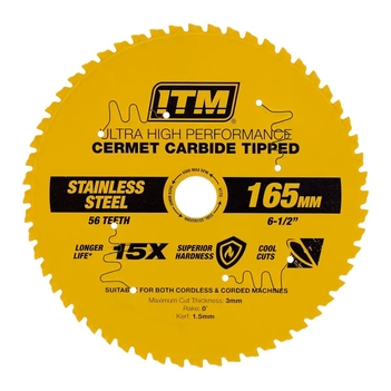 165mm Stainless Steel Metal cutting  Blade, Cermet Carbide Tipped, 56 Teeth ITM SSBL-SS1652056 main image