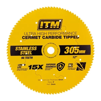 305MM Stainless Steel Metal Cutting Blade, Cermet Carbide Tipped, 96 Teeth ITM SSBL-SS3052596
