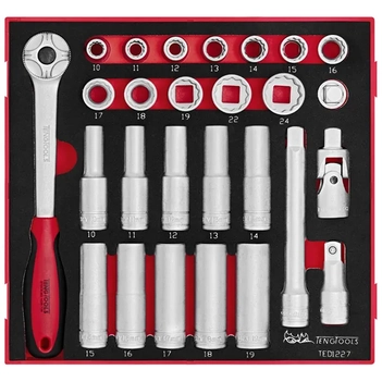 1/2" Dr. Socket & Accessories Set 10-24mm 27-Piece TED-Tray Teng Tools TE-TED1227
