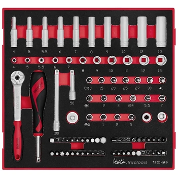 1/4" Dr. Socket & Accessories Set 4-13mm 89-Piece TED-Tray Teng Tools TE-TED1489