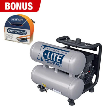 X-Lite Air Compressor Silent 2Hp Aluminium Twin Tank 16L Fad 125l/Min ITM TM350-20016