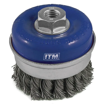 Twist Knot Cup Brush Steel 75mm With Band With Multi Bore Thread Adaptors ITM TM7001-075
