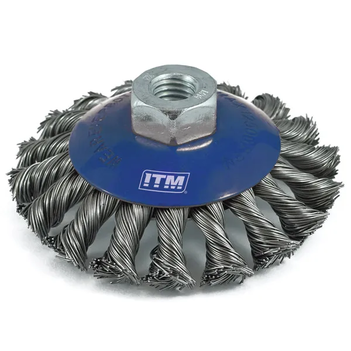 Twist Knot Bevel Brush Steel 100mm With Multi Bore Thread Adaptors ITM TM7002-110