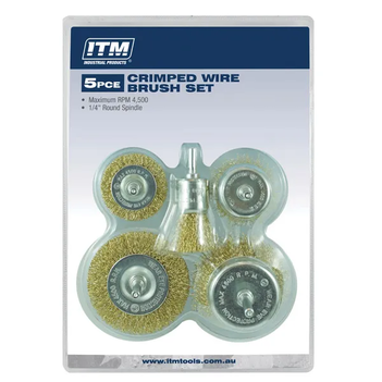 Crimp Wire Brush Kit 5pce: 50mm & 75mm Cup Brush And 50mm & 75mm Wheel Brush & 25mm End Brush ITM TM7016-005