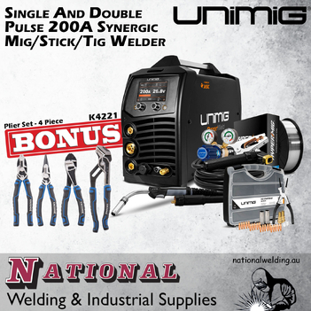 Unimig Single And Double Pulse 200A Synergic Mig/Stick/Tig Welder U11003K_Bonus