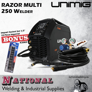 RAZOR 175 MULTI MIG/TIG/STICK Welder Unimig U11007K_Bonus