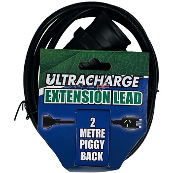Black Extension Lead With Piggy Back Plug 2M Ultracharge UR240/2PB