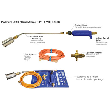 LPG Burner Torch Kit Handyflame With 400mm Tube And 2.5 Metres Hose Weldclass WC-02988