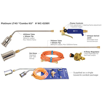 LPG Burner Torch Combo Kit Handle, 400/700mm Tube, 5 Metres Hose Weldclass WC-02991