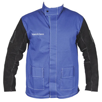 Promax Jacket BF3 Blue FR with Leather Sleeves Medium Weldclass WC-04653