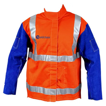 Welding Jacket Hi-Viz With Leather Sleeves and Harness Compatible Size Medium WC-04762