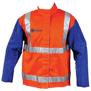 Welding Jacket Hi-Viz With Leather Sleeves and Harness Compatible Size Large WC-04763