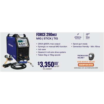 MIG / Stick / TIG Welder - Force Weldclass WC-290MST-Pro