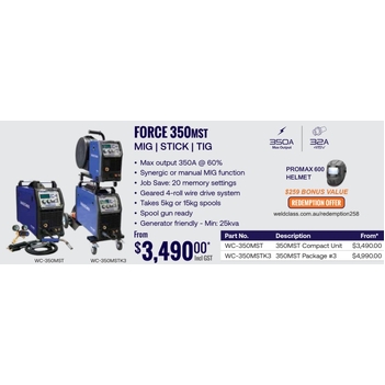 MIG / Multi - function Welder Weldforce 350MST Weldclass WC-350MSTK3-Pro