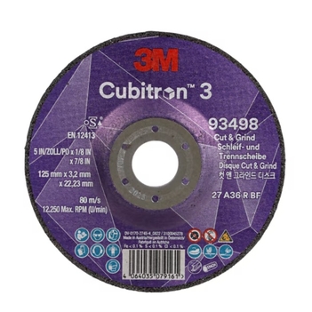 Cubitron™ 3 Cut and Grind Wheel 125 mm x 3.2 mm x 22.23 mm 36+ 93498 main image